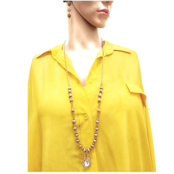 247NEB136 Handmade 3 pc. Gold & Silver Necklace Set - Picture 4 of 8